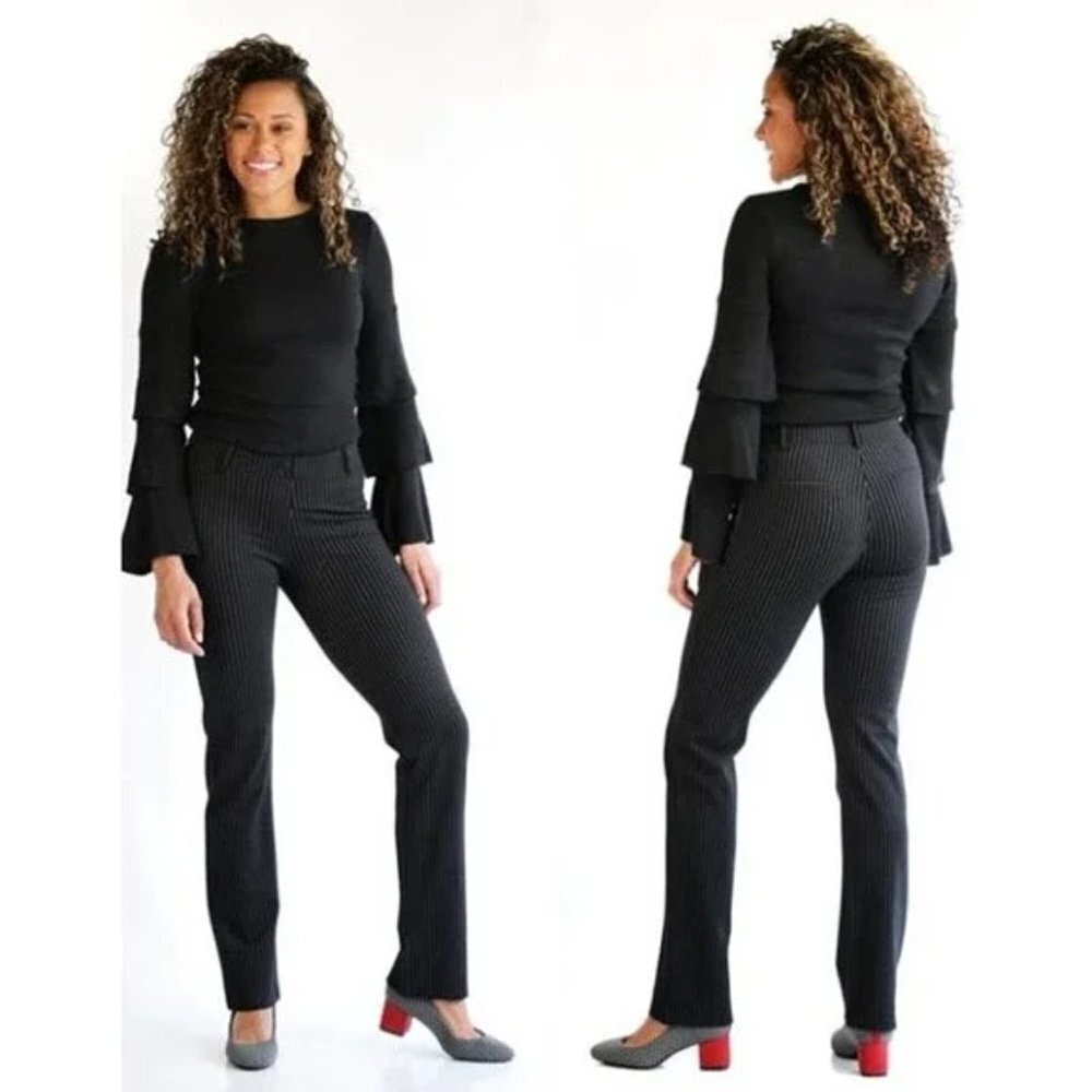 Betabrand Black Dress Pant Yoga Pin Stripe Straight‎ Leg Pants